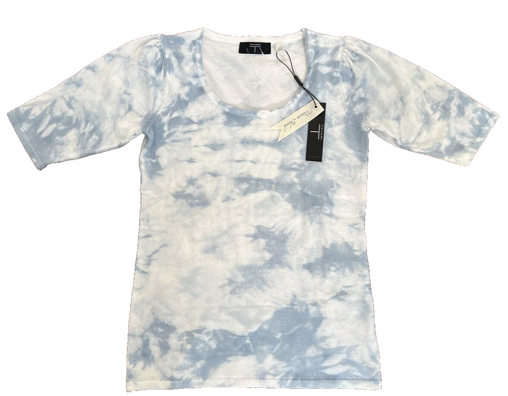 NEW T Tahari XS Puff Sleeve Tie Dye Scoop Neck Pullover Knit Top Soft Stretch